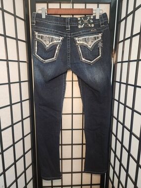 Miss Me Dark Indigo Skinny Jeans with Rhinestone Pocket Trim